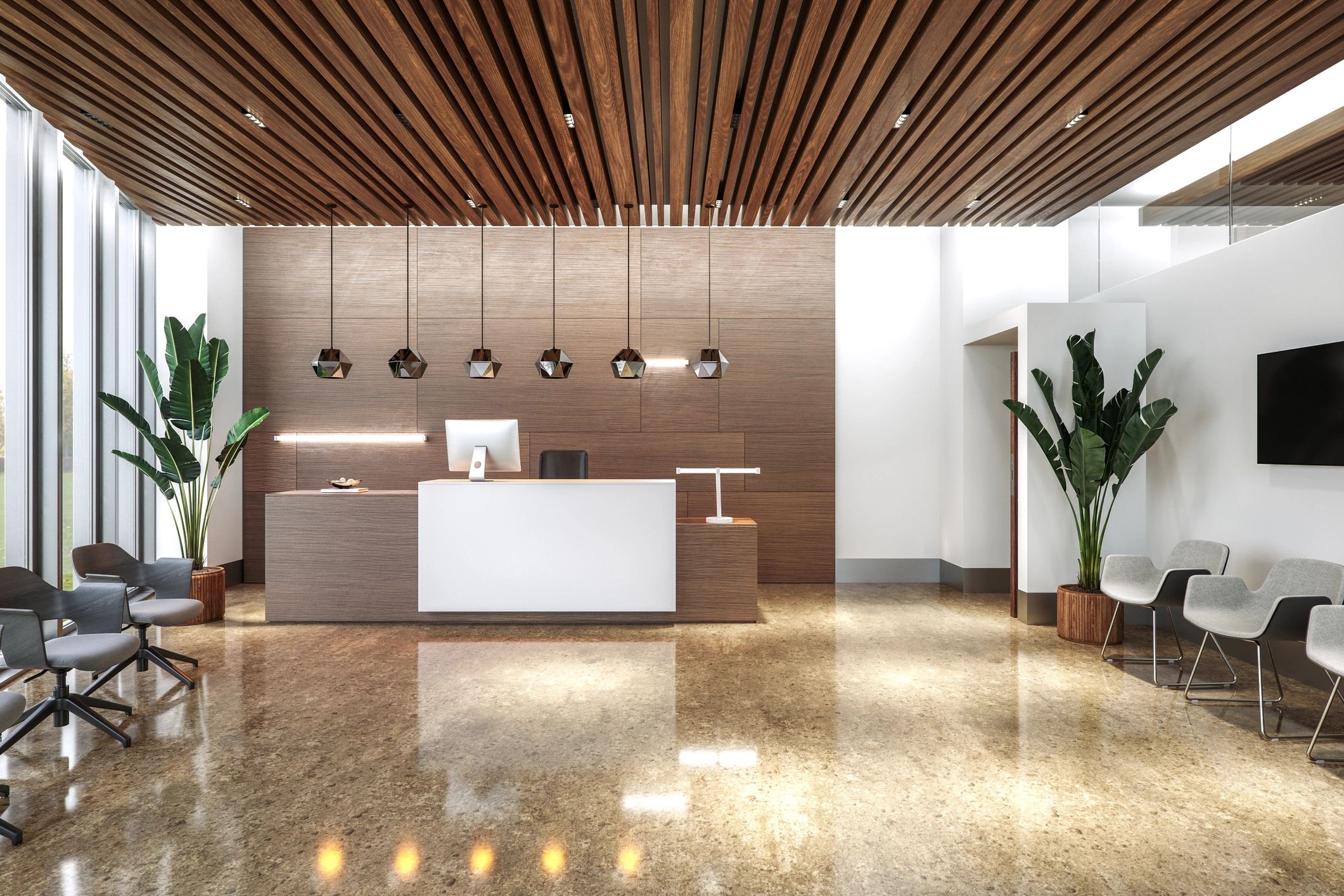 A modern, high-end aesthetic clinic interior with a calm, premium atmosphere. Clean lines, soft neutral tones, natural light, and subtle luxury details. No people posing for the camera. The space feels busy but controlled, professional and in-demand. Minimalist, editorial photography style. Cinematic lighting. Shallow depth of field. Premium healthcare aesthetic.